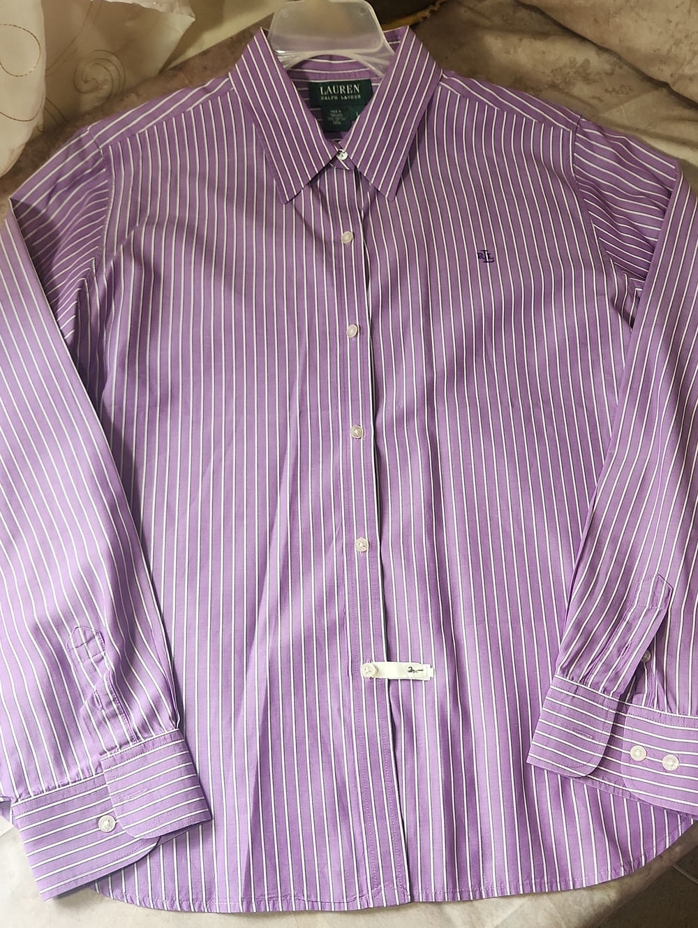 Lauren Ralph Lauren Purple and White Striped Button-Down Shirt